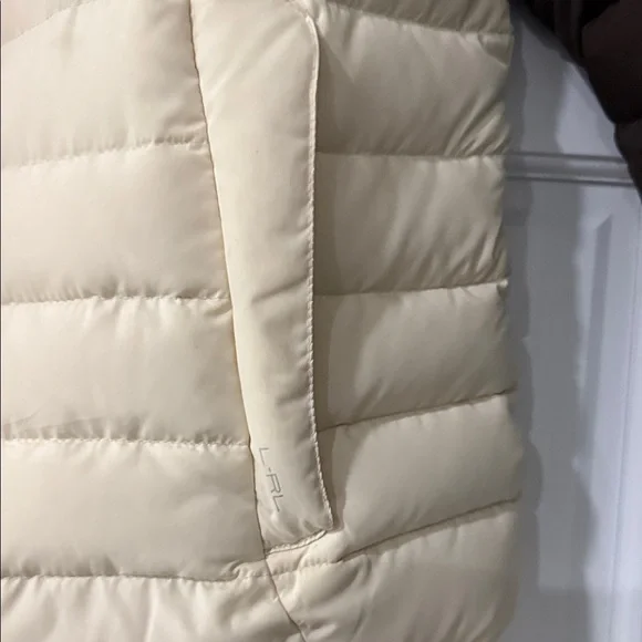 LAUREN-RALPH LAUREN Cream and Brown Puffer Jacket Size L
